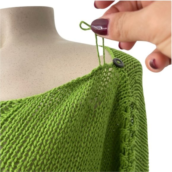 WOODEN SHIPS Women's Green Open Knit Long Sleeve Pullover Sweater Small/Medium - Picture 3 of 11